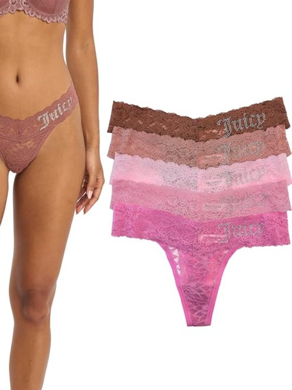 JUICY COUTURE 5-Pack Lace Thongs Panties Underwear XL